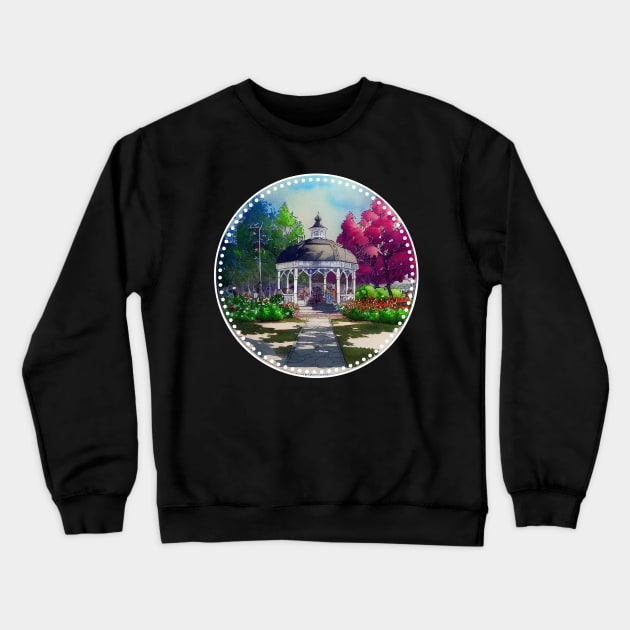 Gazebo at Town Square - Spring - Blue Sky II - Gilmore Crewneck Sweatshirt by Fenay-Designs